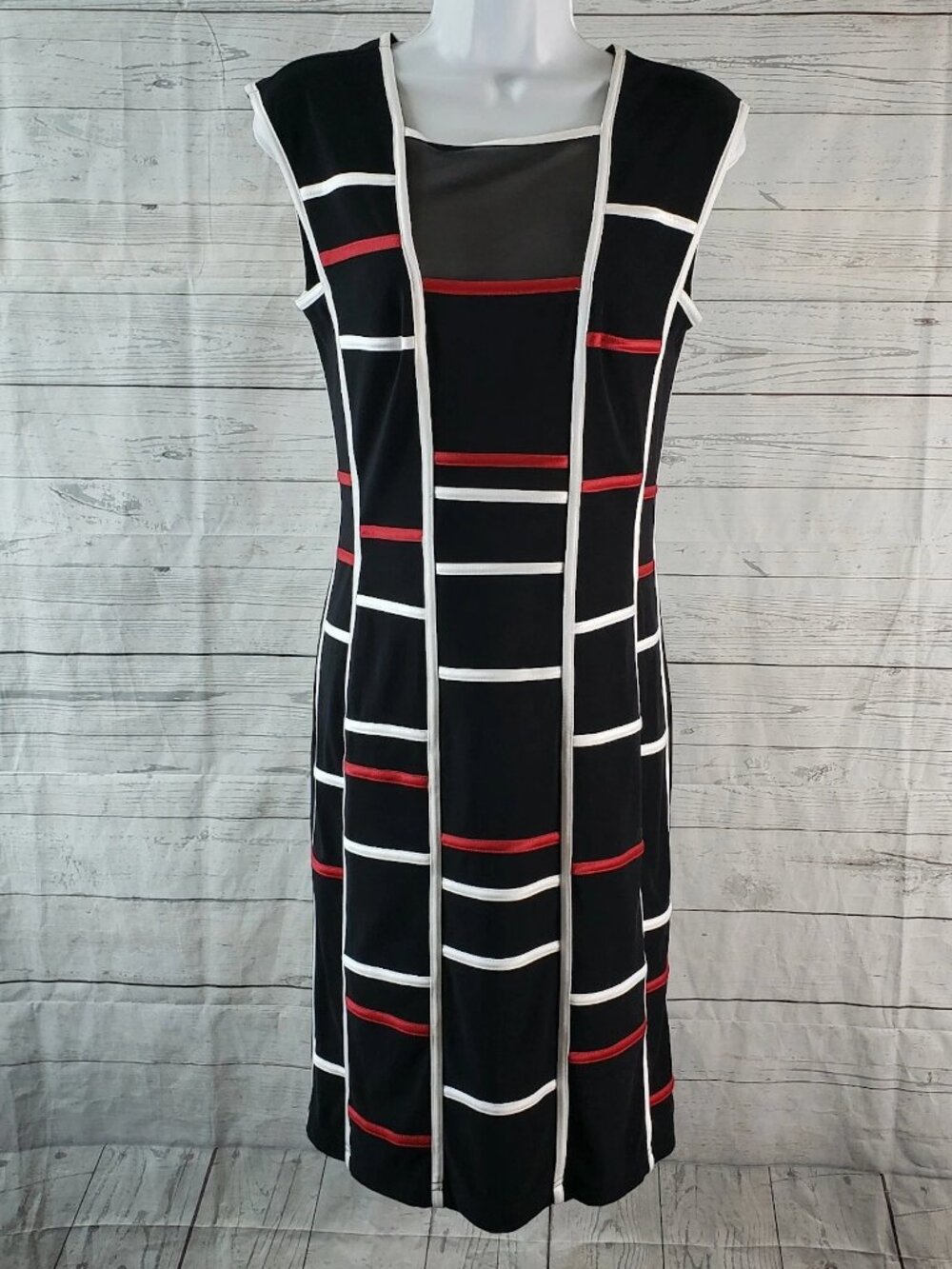 VINTAGE Joseph Ribkoff Geometric Mondrian-Style 2-Piece Dress & Duster Set - Picture 4 of 16